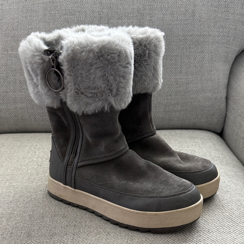 Koolaburra Gray and Black Fur-Lined Winter Boots